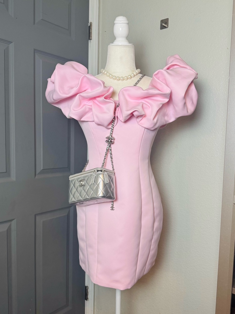Pink Ruffled Off Shoulder Mini Dress - Picture 8 of 11